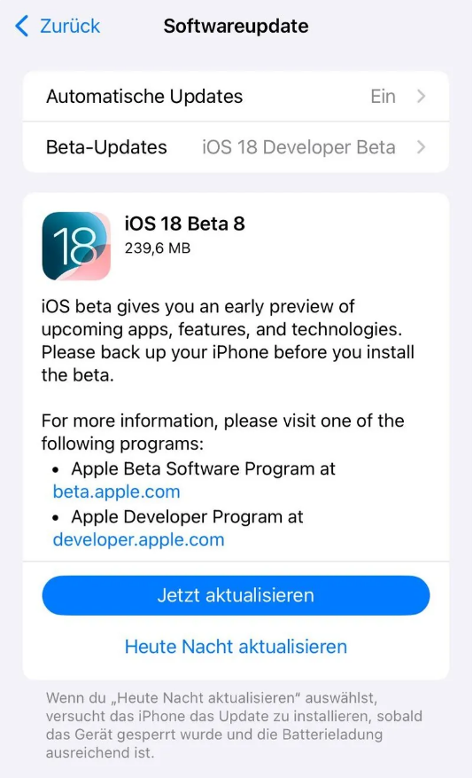 月湖苹果手机维修分享苹果 iOS / iPadOS 18 开发者预览版 Beta 8 发布 